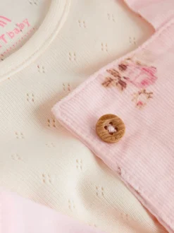 Next Rose clair à petites fleurs - Body à manches longues et salopette en velours côtelé imprimé bébé Ensemble 2 pièces (0mois-2ans) New