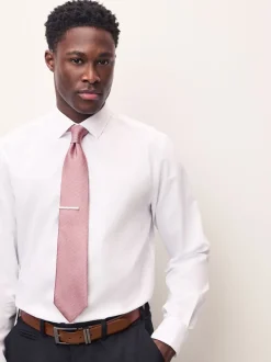 Next - Cravate texturée avec pince à cravate Rose corail New