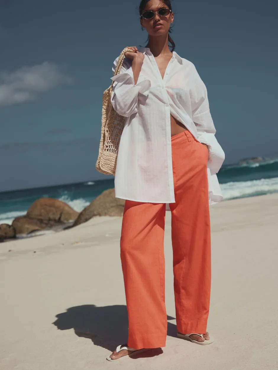 Next Rose corail - Pantalons intelligents à jambe large en lin Blend Hot