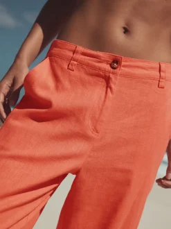 Next Rose corail - Pantalons intelligents à jambe large en lin Blend Hot