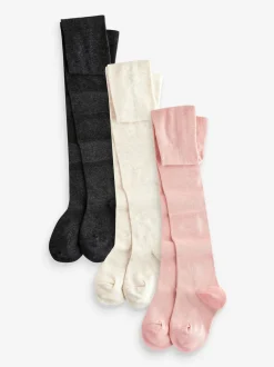 Next Rose Cream et Gris foncé - Lot de 3 paires de collants en coton riche