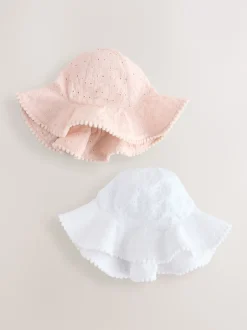 Next Rose et blanc - Broderie 2pk Bébé chapeau (0mois-2ans)