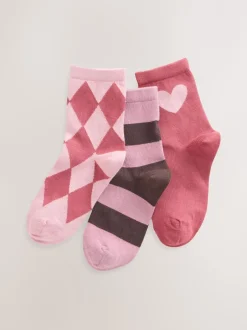 Next Rose et rouge - Chaussettes de cheville riche en coton 3 Lot