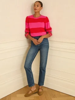 Love & Roses Rose et rouge rayé - Pull Animal cœur Outlet