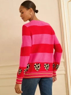 Love & Roses Rose et rouge rayé - Pull Animal cœur Outlet