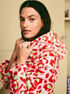 Eleanor Bowmer Rose et vert - Peignoir en polaire imprimé léopard Clearance