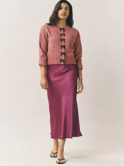 Next - Jupe Midi Satin Rose foncé Clearance