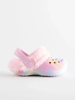 Next Rose imprimé marbré - Chaussons sabots doublés de fausse fourrure New