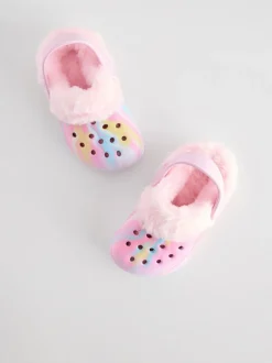 Next Rose imprimé marbré - Chaussons sabots doublés de fausse fourrure New