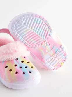 Next Rose imprimé marbré - Chaussons sabots doublés de fausse fourrure New