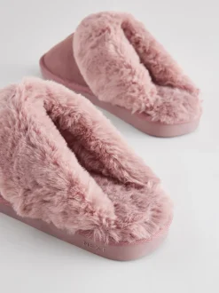 Next - Chaussons mules en daim doublés de fausse fourrure Rose mink Discount