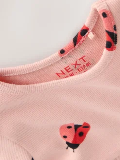 Next - Robe côtelée à manches longues (3mois-7ans) Rose motif coccinelles Clearance