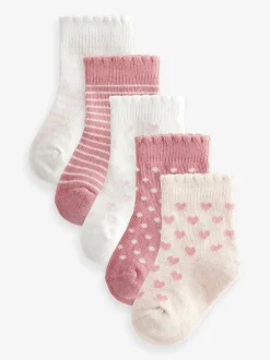 Next Rose motif cœur et rayures - Lot de 5 chaussettes pour bébé (0mois-2ans) Outlet