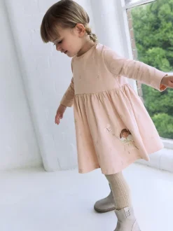 Next - Robe ornée à manches longues (3mois7ans) Rose motif fée Clearance