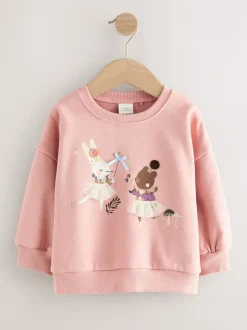 Next - Sweat à col ras du cou (3mths-7yrs) Rose motif fée des personnages Clearance