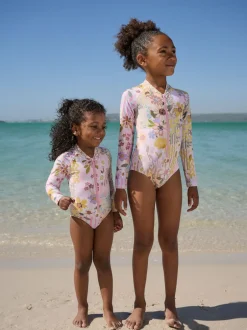 Next - Maillot de bain Sunsafe à manches longues (3mois-16ans) Rose patchwork Fleuri