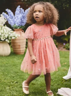 Next Rose pêche - Robe en maille brodée (3mths-8yrs) Sale