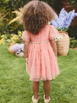 Next Rose pêche - Robe en maille brodée (3mths-8yrs) Sale