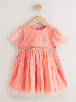 Next Rose pêche - Robe en maille brodée (3mths-8yrs) Sale