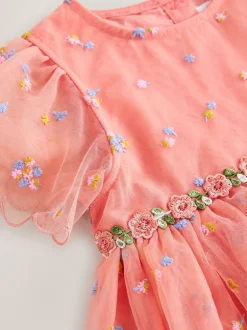 Next Rose pêche - Robe en maille brodée (3mths-8yrs) Sale