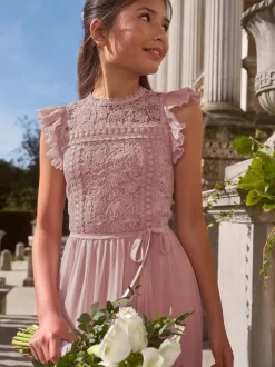 Lipsy Rose rose - Peignoir d'occasion en dentelle à manches volantes (5-16ans) Online