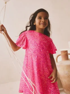 Next Rose vif - Manches d'ange Sequin Robes de fête (3-16yrs)