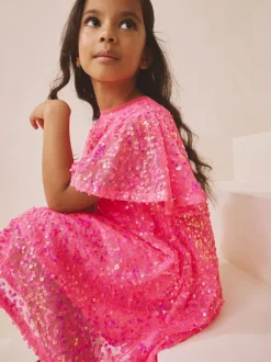 Next Rose vif - Manches d'ange Sequin Robes de fête (3-16yrs)