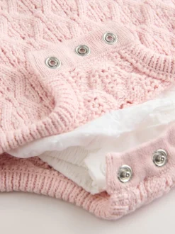 Next Rose/Blanc - Ensemble 3 pièces Bébé avec barboteuse et salopettes en maille et collants (0mois -2ans) Sale