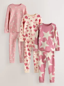 Next - Lot de 3 pyjamas Snuggle (9mois-12ans) Rose/Blanc Clearance