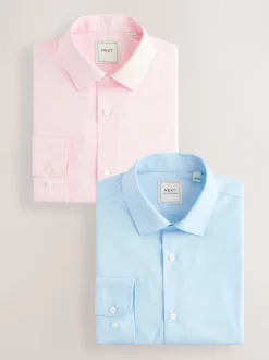 Next Rose/Bleu - Ajustement régulier - Lot de 2 chemises élégantes à manchette simple Easy Care manches longues Clearance