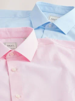 Next Rose/Bleu - Ajustement régulier - Lot de 2 chemises élégantes à manchette simple Easy Care manches longues Clearance