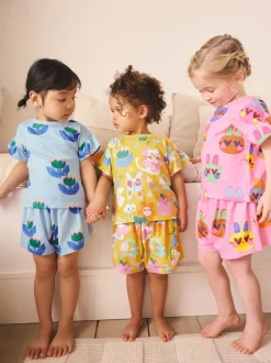 Next Rose/Bleu chat/Imprimé Fleuri - Pyjama court 3 Pack (9mois-12ans) Outlet