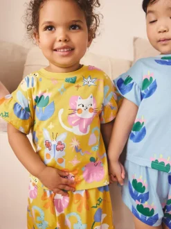 Next Rose/Bleu chat/Imprimé Fleuri - Pyjama court 3 Pack (9mois-12ans) Outlet