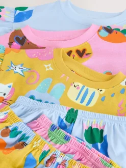 Next Rose/Bleu chat/Imprimé Fleuri - Pyjama court 3 Pack (9mois-12ans) Outlet