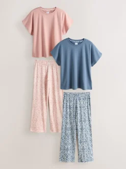 Next Rose/bleu fleuri - Lot de 2 pyjamas à manches courtes Sale