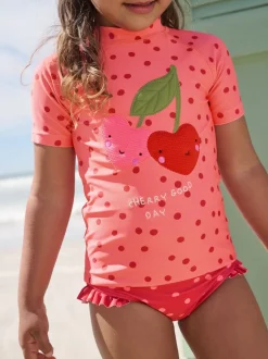 Next Rose/cerise rouge - Ensemble de bain Sunsafe à manches courtes (3mois à10ans) Hot