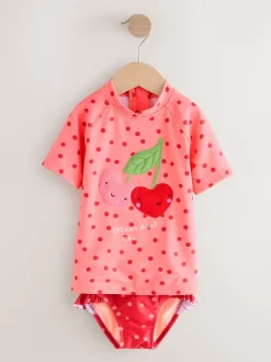 Next Rose/cerise rouge - Ensemble de bain Sunsafe à manches courtes (3mois à10ans) Hot