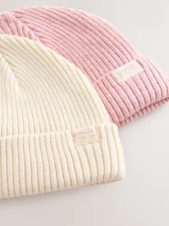 Next Rose/Crème - Bonnet bébé à torsades, lot de 2 (0mois-2ans) Sale