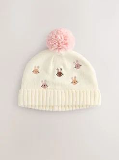 Next Rose/Crème - Chapeau brodé en maille à pompons Character lapin (0mois-2ans)