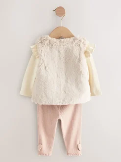 Next Rose/Crème - Ensemble 3 pièces pour veste, haut et legging en fourrure bébé (0mois-2ans) Sale