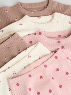 Next - Ensemble haut à manches longues et leggings 6 pièces (0mois-3ans) Rose/Crème/Marron Imprimé Best