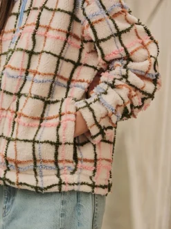 Next - Polaire douce en polaire en peau de mouton à col zippé Rose/écru à carreaux Best