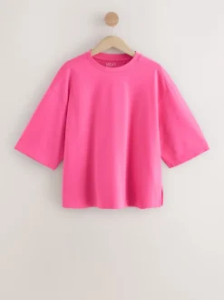 Next Rose/Kaki/Rayure - Lot 3 t-shirts col ras du cou 100% coton longueur coude Outlet