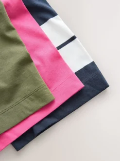 Next Rose/Kaki/Rayure - Lot 3 t-shirts col ras du cou 100% coton longueur coude Outlet