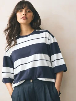 Next Rose/Kaki/Rayure - Lot 3 t-shirts col ras du cou 100% coton longueur coude Outlet