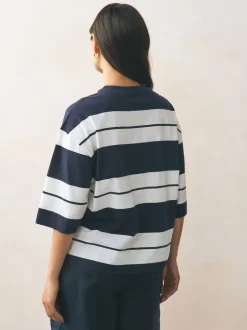 Next Rose/Kaki/Rayure - Lot 3 t-shirts col ras du cou 100% coton longueur coude Outlet