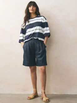 Next Rose/Kaki/Rayure - Lot 3 t-shirts col ras du cou 100% coton longueur coude Outlet