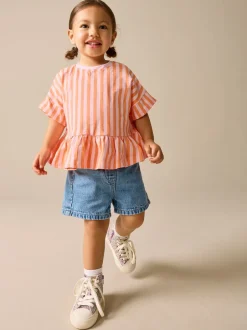 Next - T-shirt péplum à manches courtes (3mois-7ans) Rose/orange rayé Hot