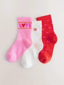 Next Rose/rouge - Lot de 3 paires de chaussettes côtelées en coton majoritaire Sale
