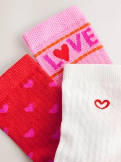 Next Rose/rouge - Lot de 3 paires de chaussettes côtelées en coton majoritaire Sale
